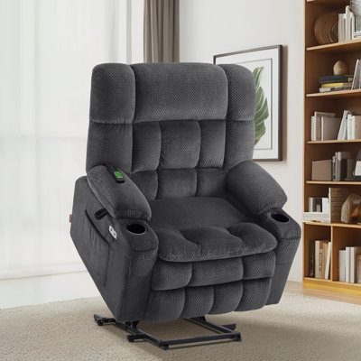 26.4" Seat Width Dual Motor Power Recliner Lift Chair with Massage and Heat, Infinite Position, Fabric