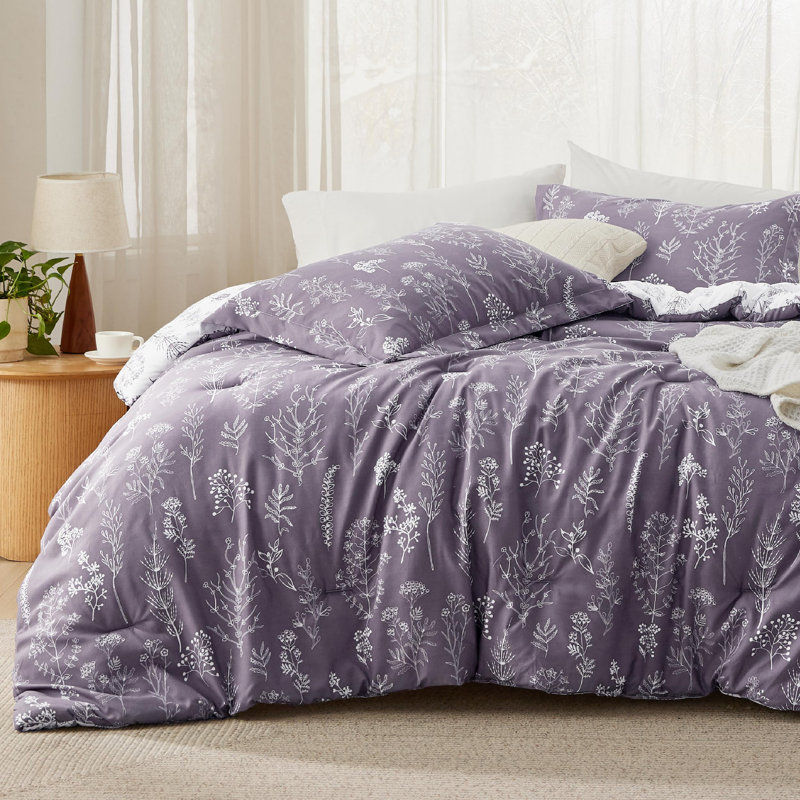Best Seller Bedsure Comforter Set Reversible Cute Floral Bedding, 89GSM, Oversize King, Grayish Purple