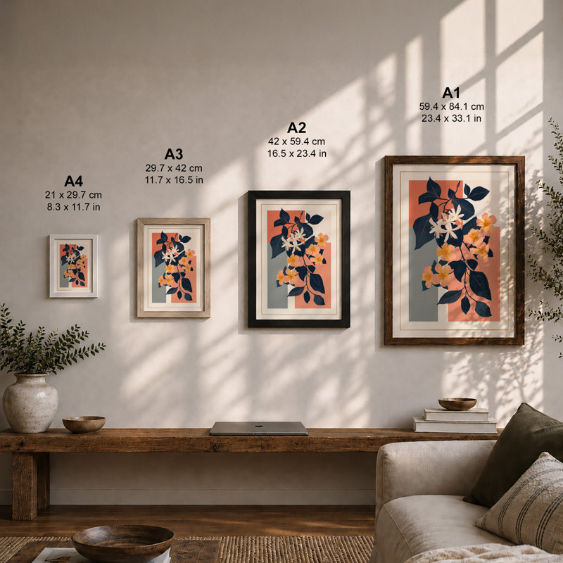Geometric Bloom Botanical - Framed Print, A1 - 84.1 x 59.4 cm, Black