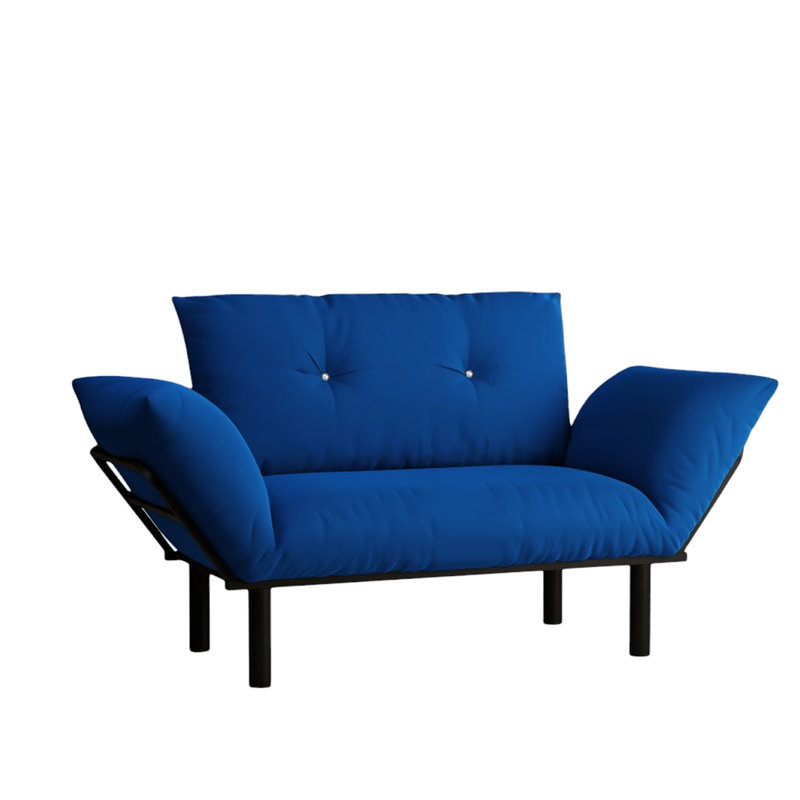 Causeuse bleue - Futon compact pour les petits espaces dans le salon et la chambre à coucher. Les pieds hauts facilitent le sous-nettoyage. Canapé avec accoudoirs Assemblage avec instructions incluses. Aucun outil supplémentaire