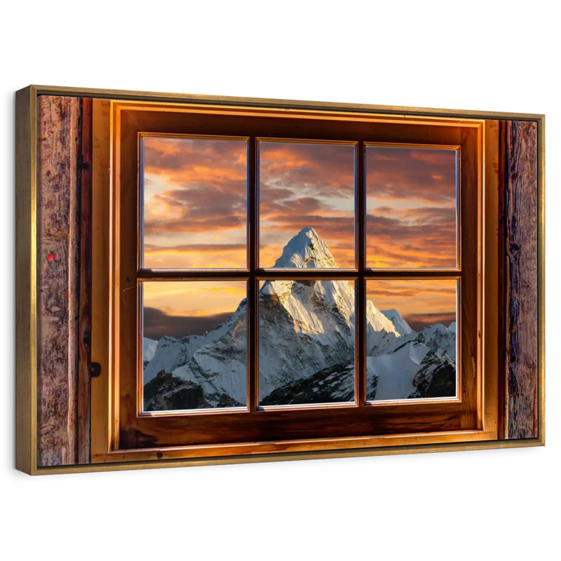 Fenêtre sur l'Himalaya, Cadre flottant doré, 25 po x 17 po