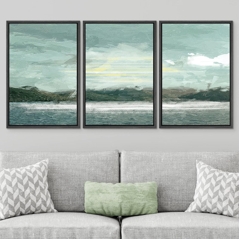 «Abstract Landscape Stormy Tropical Island Ocean View», reproduction de tableau encadrée sur toile 3 pièces, Noir