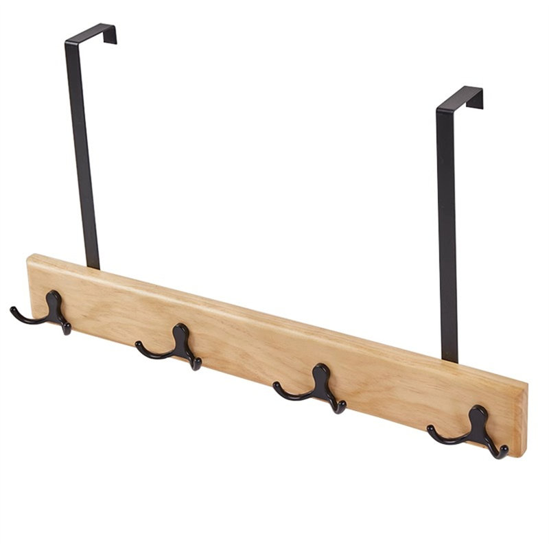 Crochet pour porte en bois massif, H 10,03 po x l 17,32 po x P 1,77 po, Noir/naturel