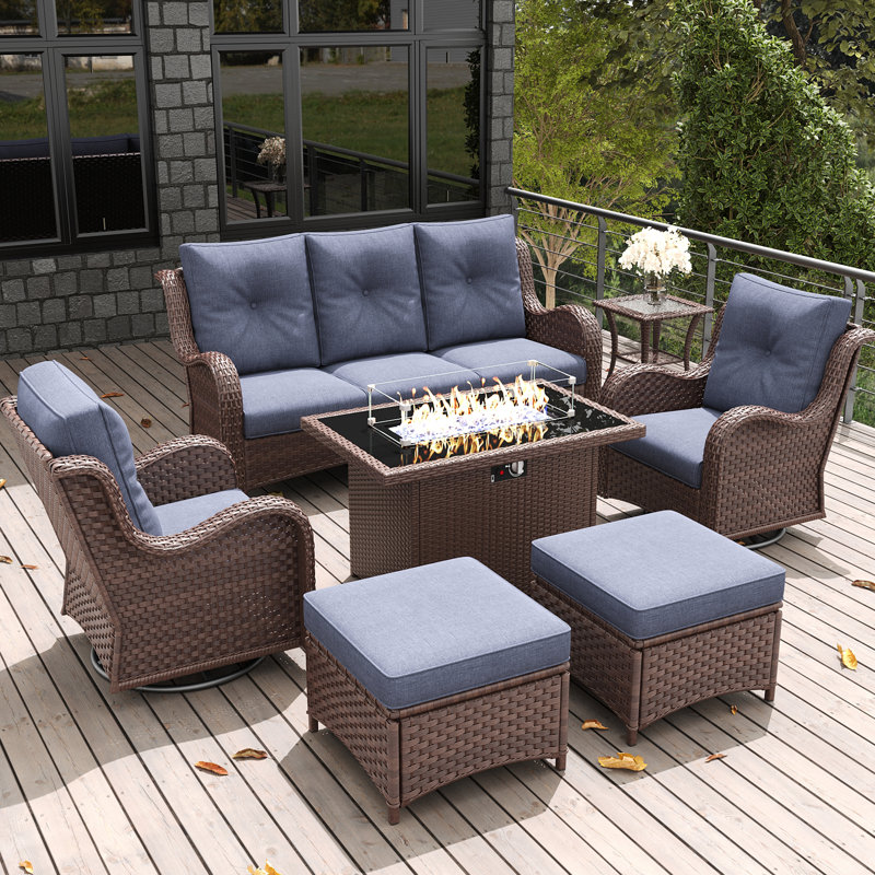 LayinSun Outdoor Seating Group With Cushions, Navy, Yes, Brown