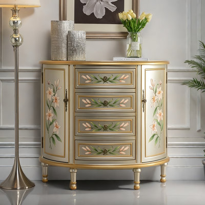 Hand-Painted 4-Drawer 2-Door Accent Cabinet