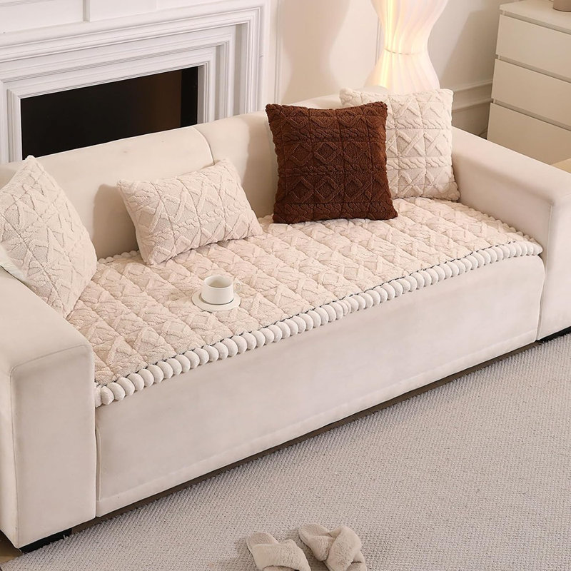 Housse de canapé Fuzzy - blanc - 3 coussins, lavable, protecteur de meubles antidérapant, adapté aux animaux de compagnie (59 po)
