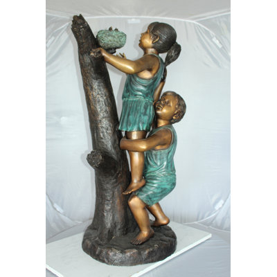 2 Kids Climbing on a Tree Bronze Statue -  Size: 17"L x 17"W x 46"H.