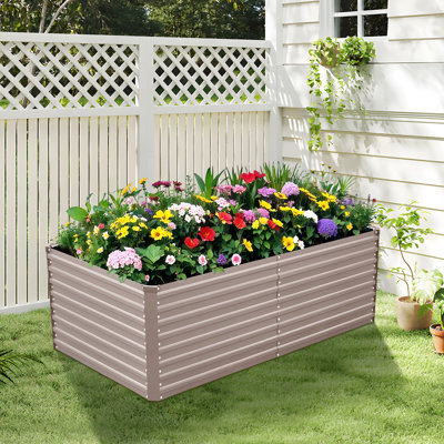 Lit de jardin surélevé galvanisé Kymari, plusieurs tailles au choix, supports de plantes offerts