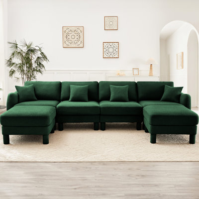 Canapé modulaire en forme de U à 4 boucles avec profilés élégants pour accoudoirs, 2 repose-pieds et construction pour une utilisation à long terme