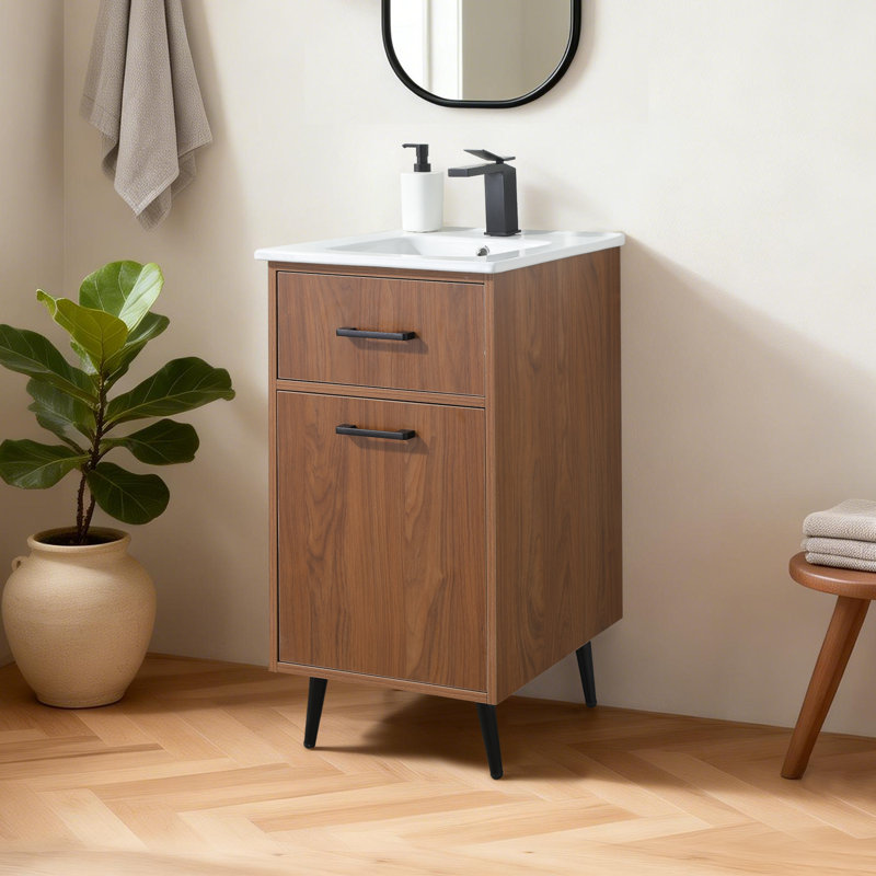 18" Modern Mini Free-standing Single Bathroom Vanity With Ceramic Top For Small Space