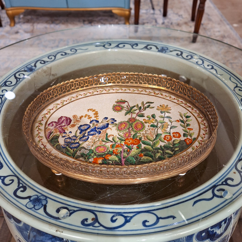 Porcelain Oval Tray With Bronze Ormolu Wild Breeze