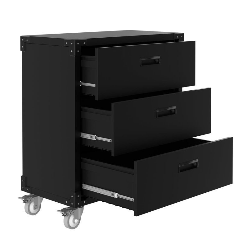 3-Drawer Rolling Tool Cabinet - Heavy Duty Garage Storage On Wheels - Mobile Metal Workbench for Warehouse, Basement & Workshop | Requires Assembly, Black