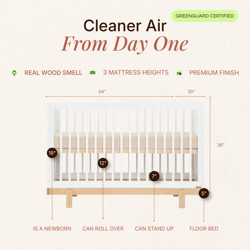 Bliss 4-in-1 Convertible Crib, White/Natural