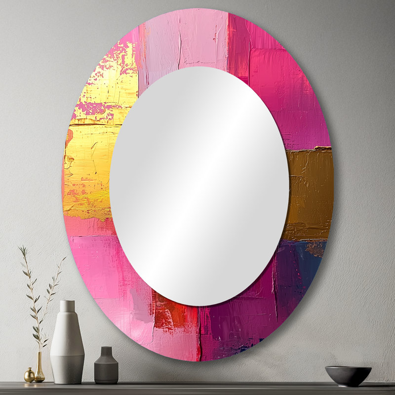 Miroir mural ovale rose et noir Blakc And Pink, 43 po x 33 po