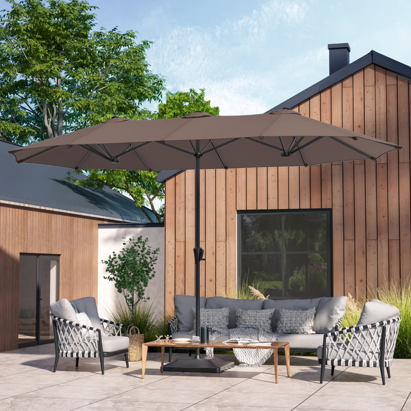 Parasol de patio double face 13 x 7,2 pi, très grand parasol d'extérieur avec manivelle, Taupe
