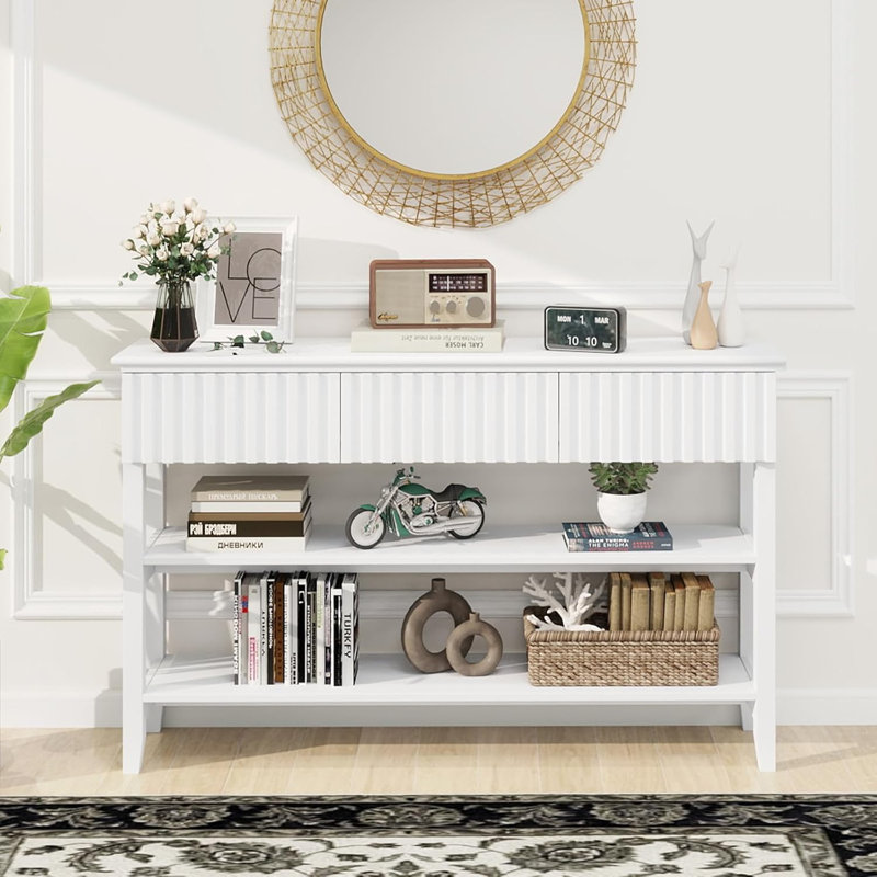 51.18" Console Table With 3 Drawers And Open Storage Shelf, White