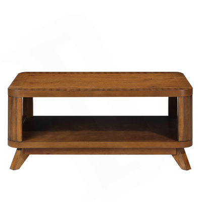 Élégante table basse rectangulaire en bois avec rangement ouvert et pieds en bois massif, idéale pour le décor et la fonctionnalité du salon.