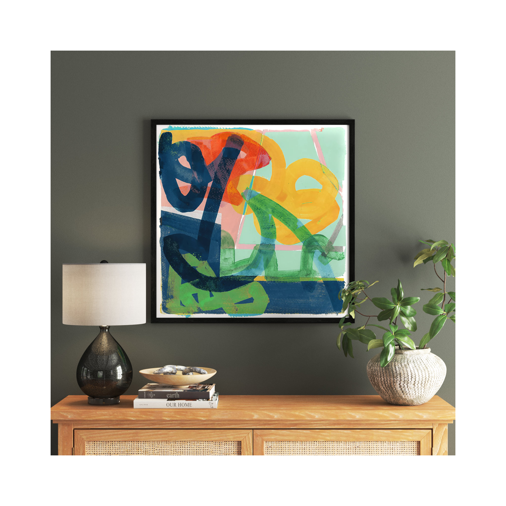 Link by Cartissi - Picture Frame Painting, 32" H x 32" W x 0.75" D, Black Framed