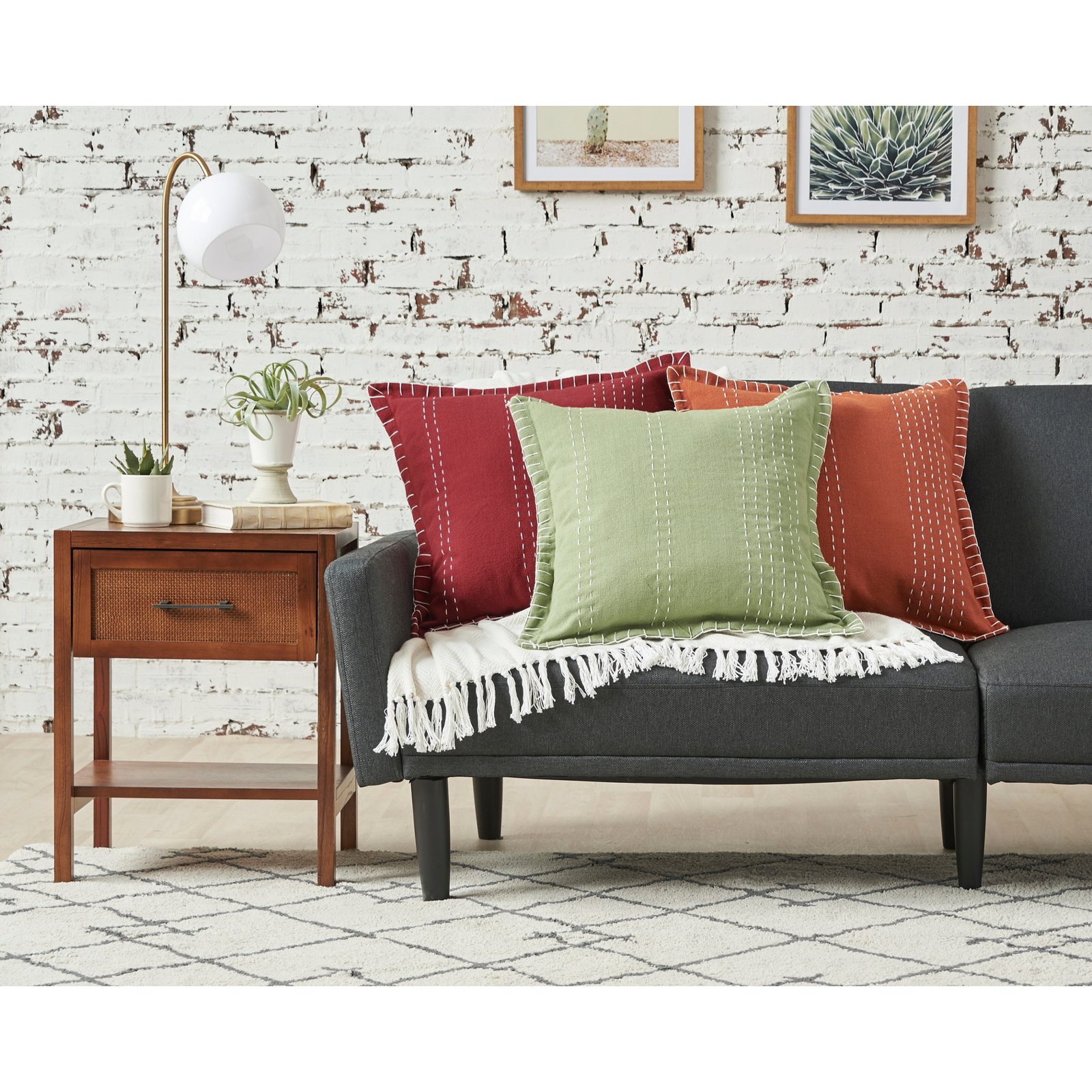 Porter Square Cotton Pillow Cover and Insert, Rust