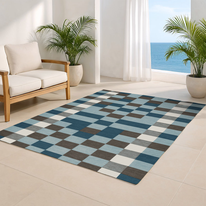 Tapis d'intérieur et d'extérieur à carreaux gris, Rectangulaire 2 pi x 3 pi
