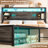 Storage Bed with Sliding Doors, LED Lights & USB Charging Station-1425455951-1425455950