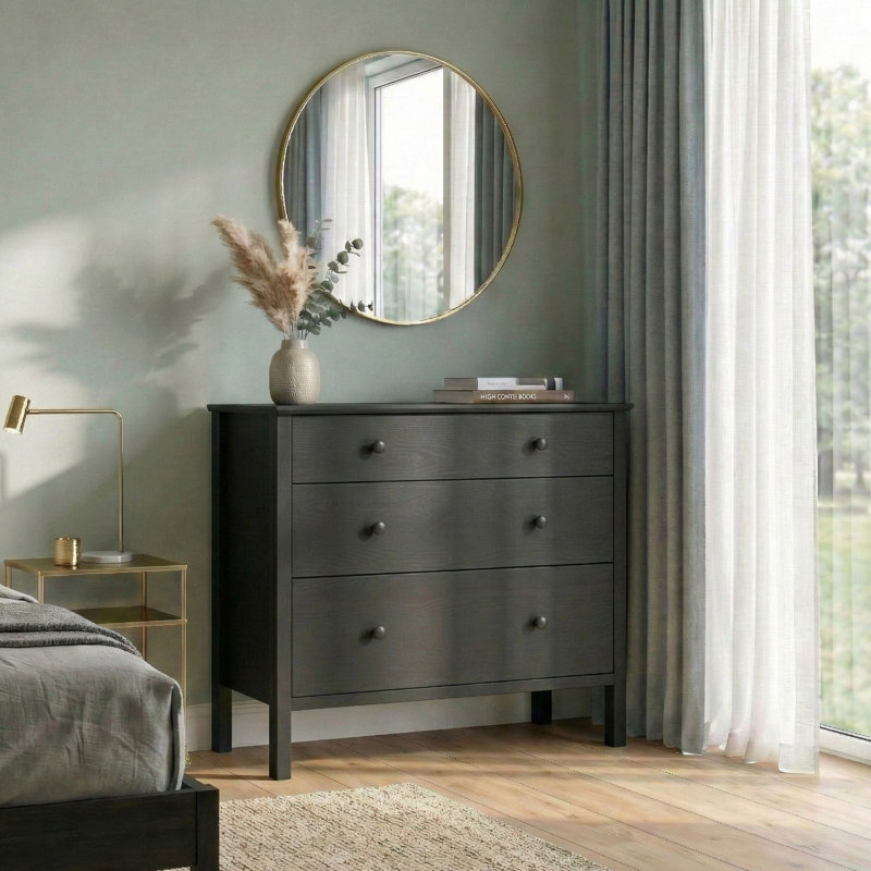 Commode 3 tiroirs, Grain de bois noir