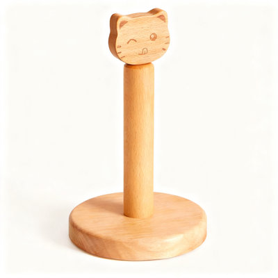 Porte-papier hygiénique sur pied autoportant en forme de chat, 1 rouleau (couleur bois de hêtre)