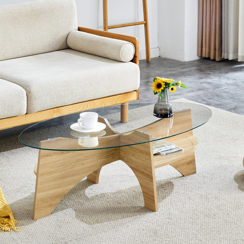 Table basse en verre, Bois naturel