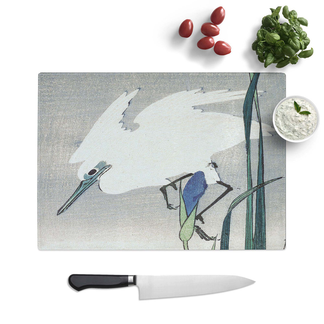 Tempered Glass White Heron and Irises by Utagawa Hiroshige Chopping Board