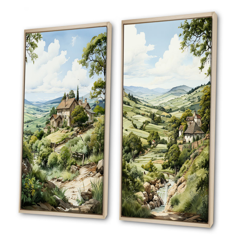 Vineyard Scenery Beauty - Ensemble de 2 reproductions d'art sur toile Vineyard, H 32 po x l 33 po, Cadre flottant brun