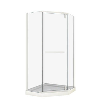 1/4" Tempered Glass Pivot Shower Enclosure - Matte White 34.75 In. X 72 -Angle Stainless Steel Support Bar Good Leak Protection Door Clear Construction Smooth System Leak