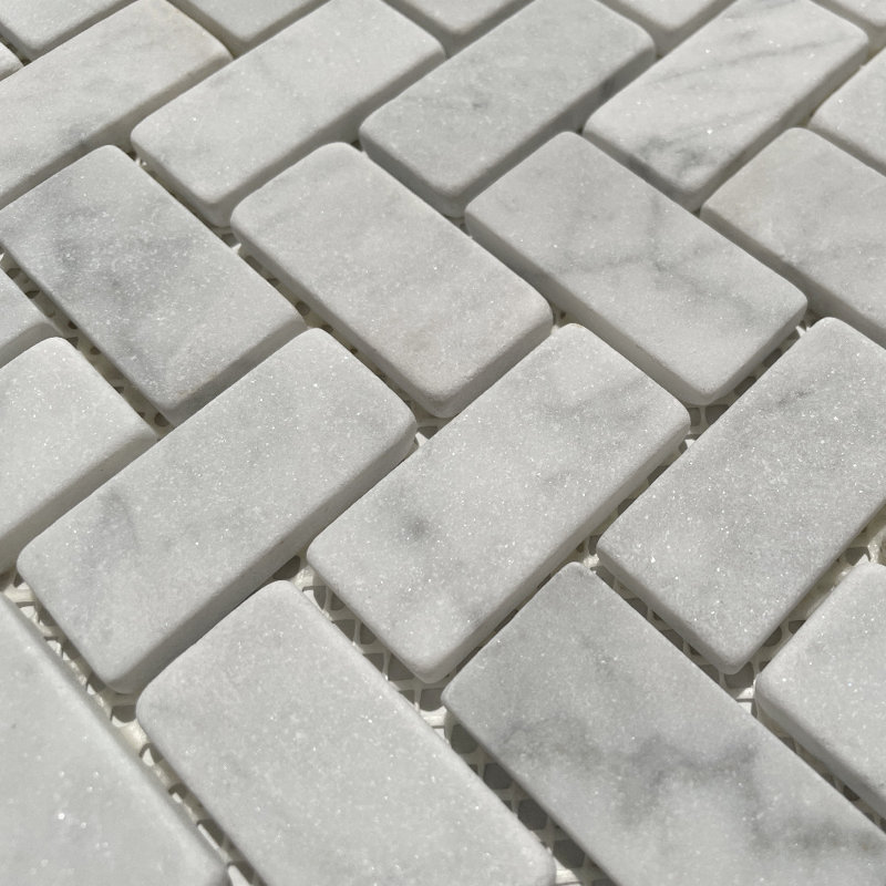 12 in. x 11 in. Herringbone Glazed Marble Tile
