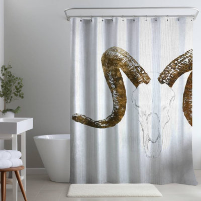 Farm Animals Rustic Bedroom – Aeries Skull – Polyester Shower Curtain, Dye Sublimation Print, 71" W × 74" L