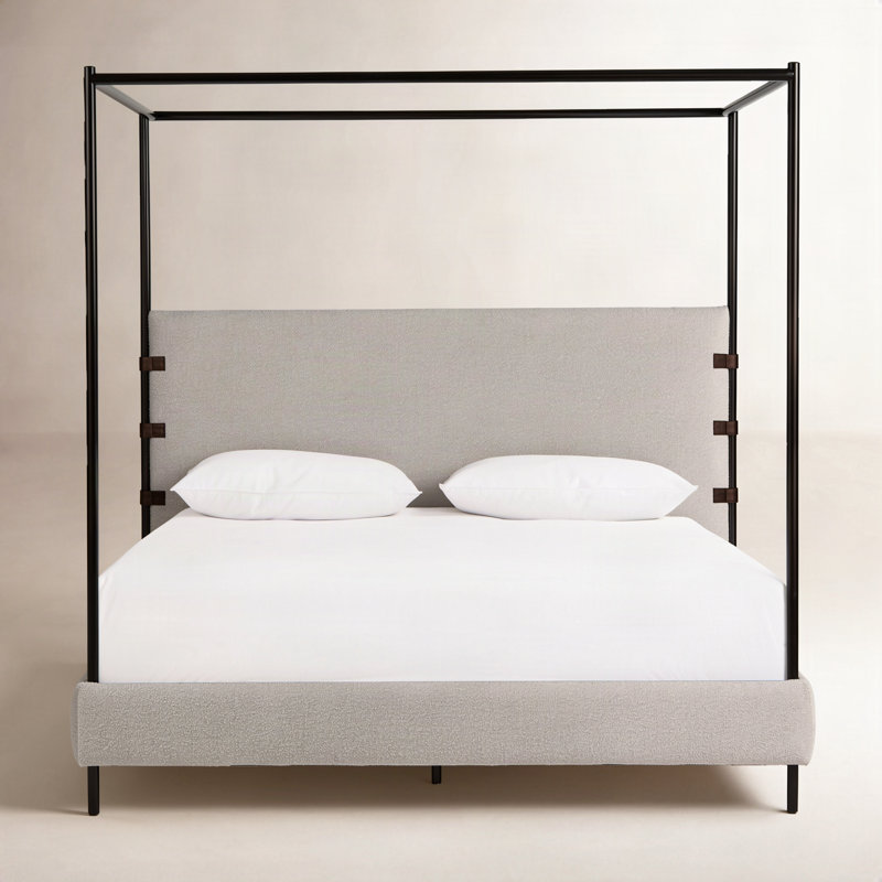 Malo Upholstered Metal Canopy Bed, Queen, Knoll Natural