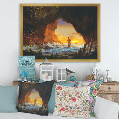 «The Man Walking in the Sea Cave at Sunset», peinture sur toile