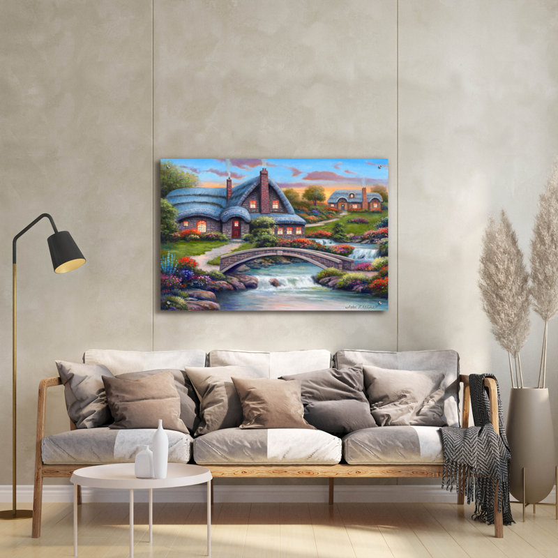 «Stone Bridge Cottage» par John Zaccheo, art en verre acrylique Wal, H 24 po x l 36 po x P 0,2 po