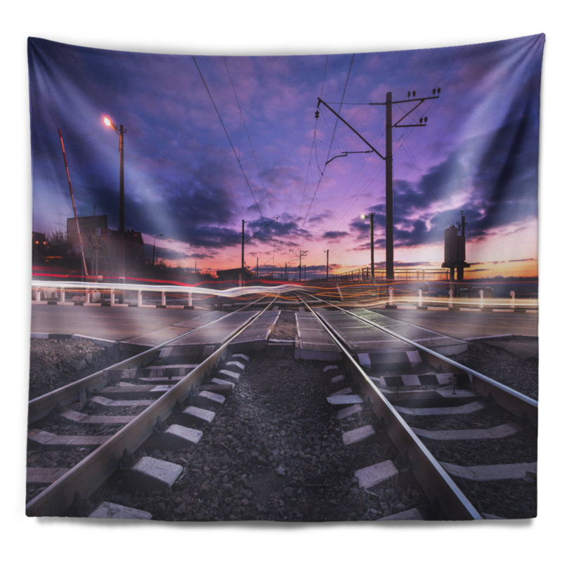 Franchissement de rail cityscape avec tapisserie de lumières de voiture floues, H 32 po x l 39 po