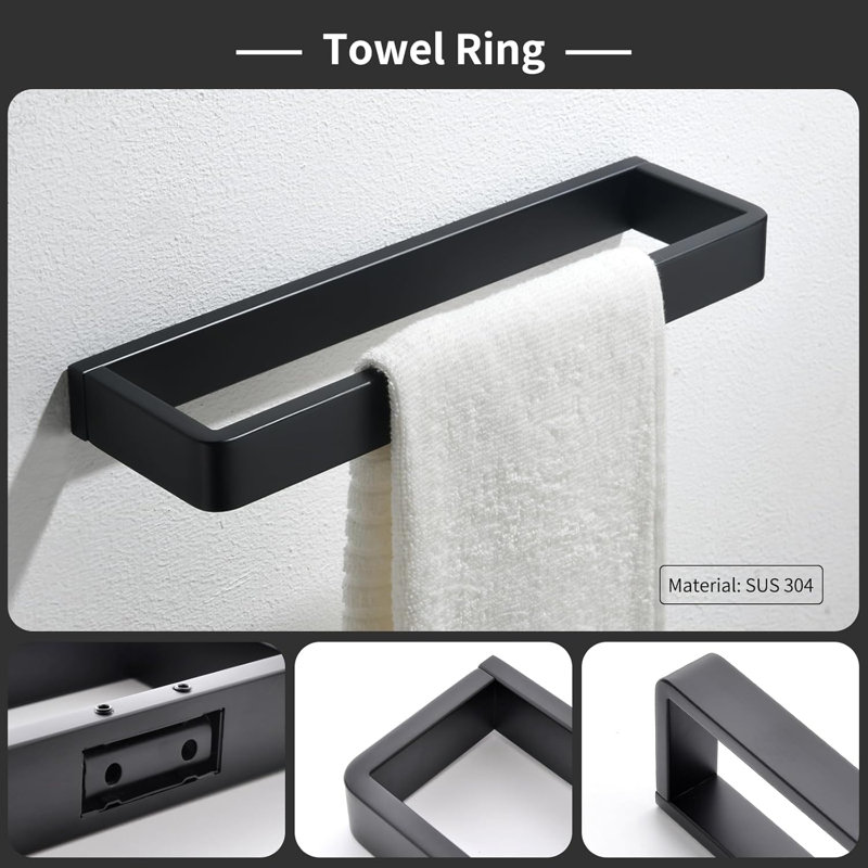 Bathroom Hardware Set 4-Piece Towel Bar Set Square Bathroom Accessories Kit Stainless Steel Wall Mounted, Matte Black
