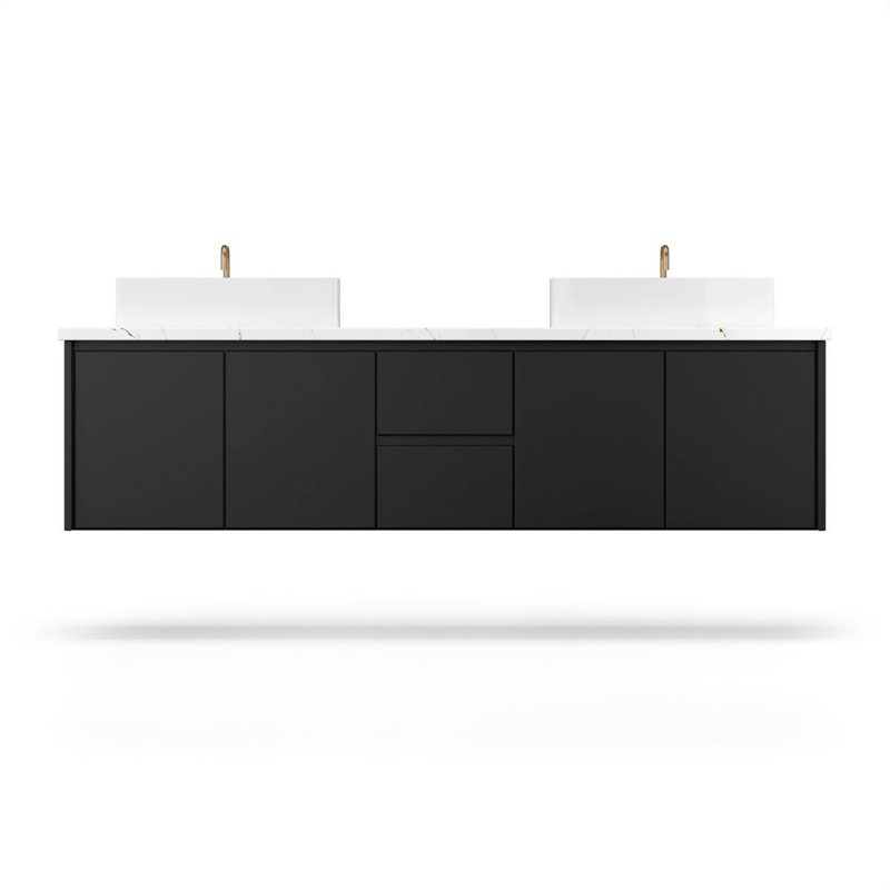 Gilded Double Bath Floating Vanity, Noir, 72"