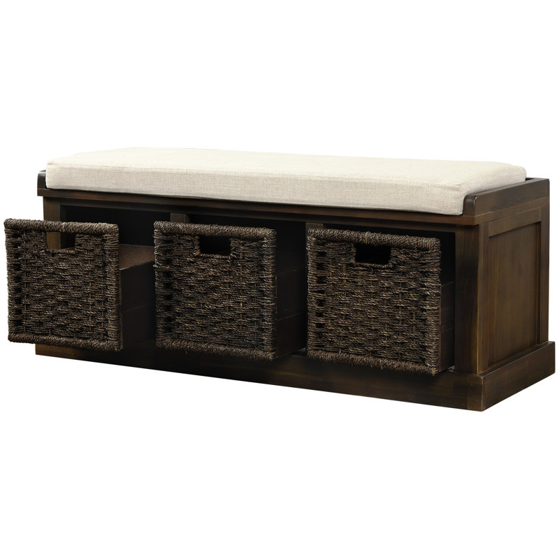 Rustic Storage Bench With 3 Removable Classic , Entryway Bench With Removable Cushion, Brown