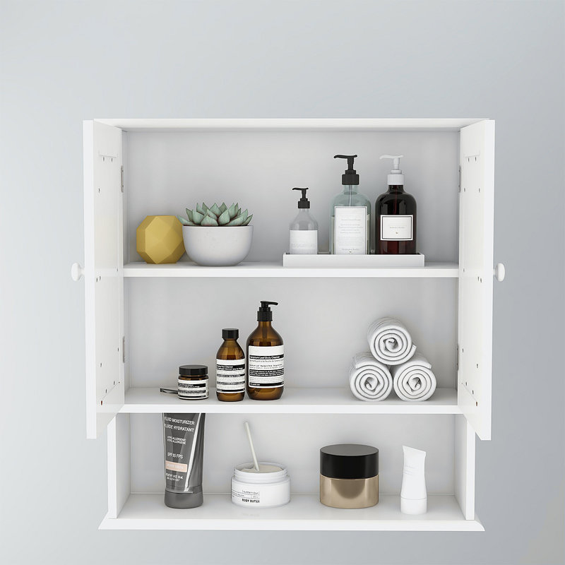 Armoire murale de salle de bain avec portes et tablettes à miroir Doule