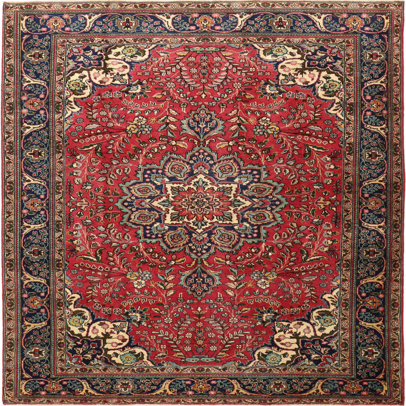Tapis décoratif rouge oriental ami, Carré 7 pi
