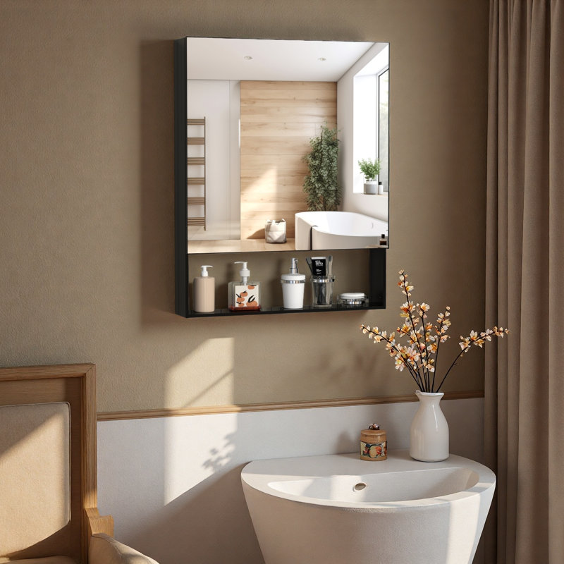 Armoire à pharmacie 24 po x 30 po avec miroir pour salle de bain, miroir de salle de bain mural avec rangement, tablettes réglables, cadre en aluminium, fixation en surface argent