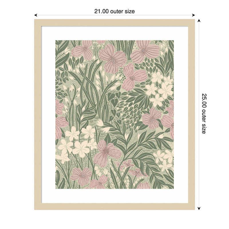 «Field of Flowers Light Green» par Katie Oshea, reproduction d'art encadrée sur bois, H 25 po x l 21 po