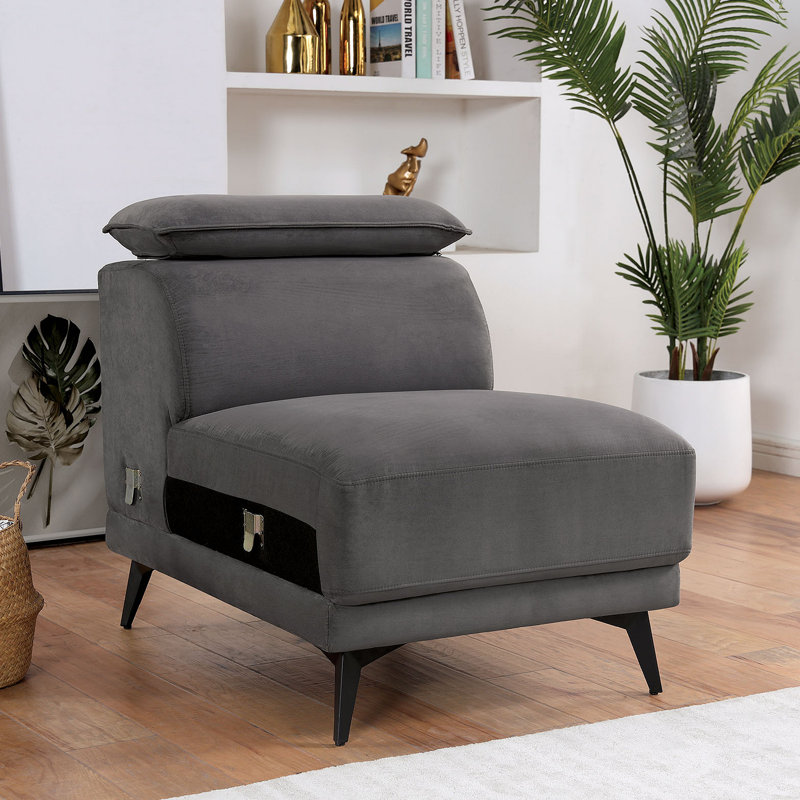 Chaise sans accoudoirs Pieds en acier de style contemporain avec coussin de dossier ajustable, Gris foncé