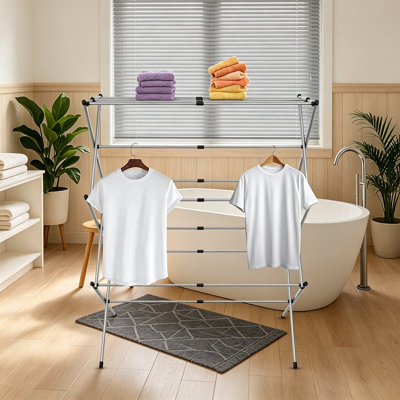 3 Tier Extendable Metal Laundry Drying Rack, Clothes Airer Dryer for Indoor & Outdoor Use, Silver