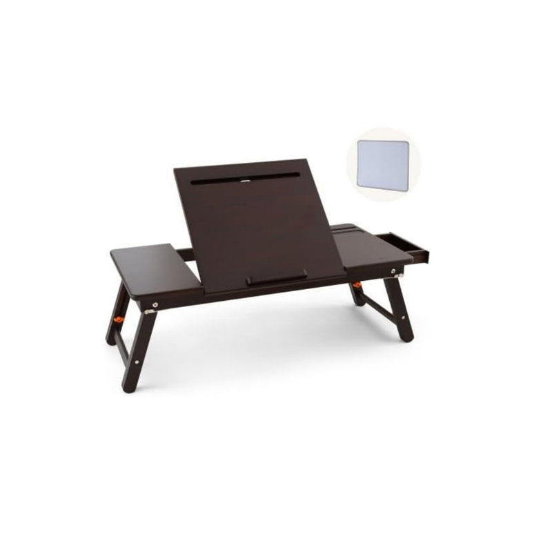 Adjustable Black Bamboo Lap Breakfast Desk with Drawer for Bed Floor