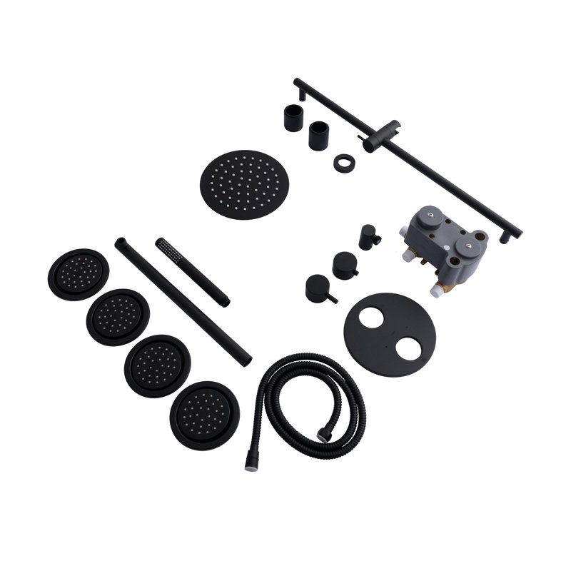 Complete Shower System with Rough-in Valve, Matte Black