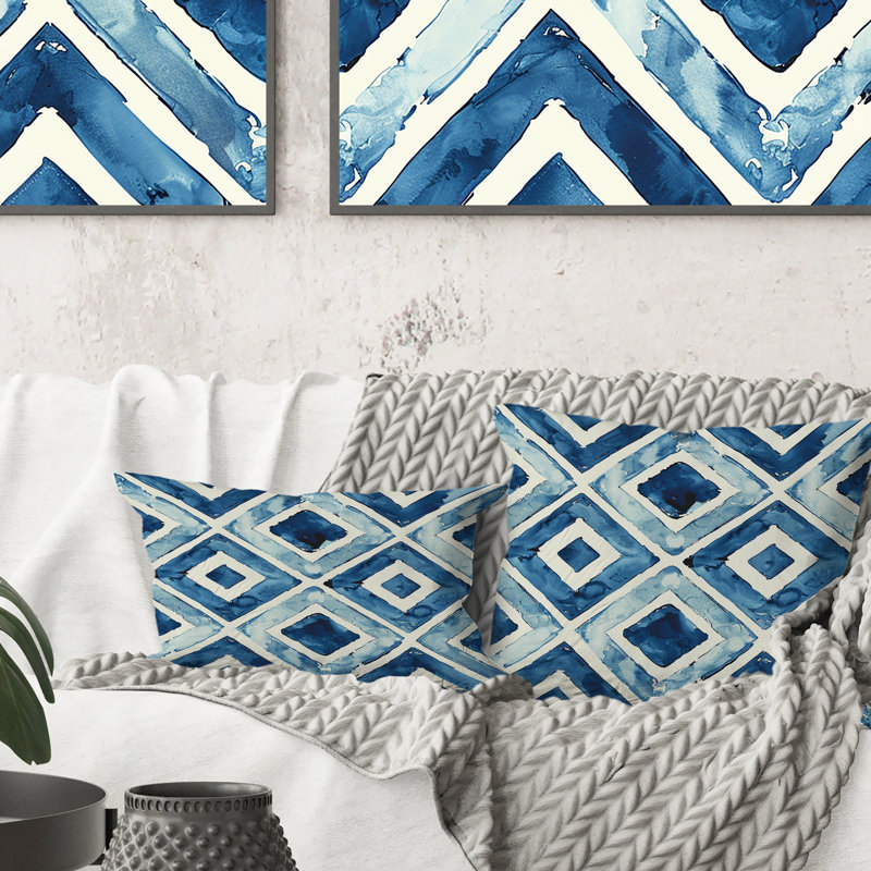 Coussin lombaire transitionnel bleu et blanc Royal Geo Tile III