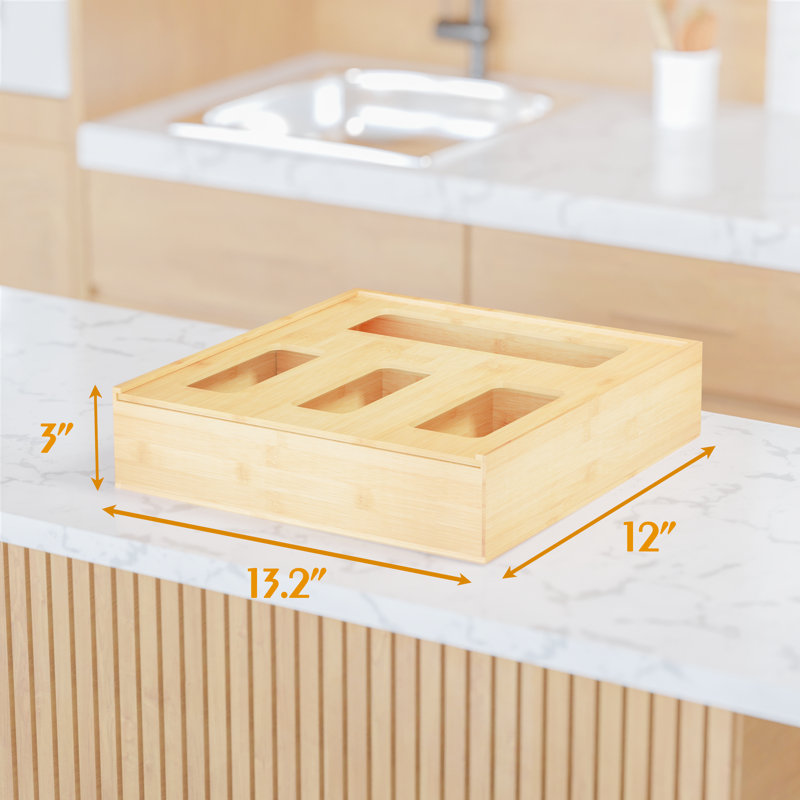 Bamboo 4-Slot Food Storage Bag Organizer for Kitchen Drawer